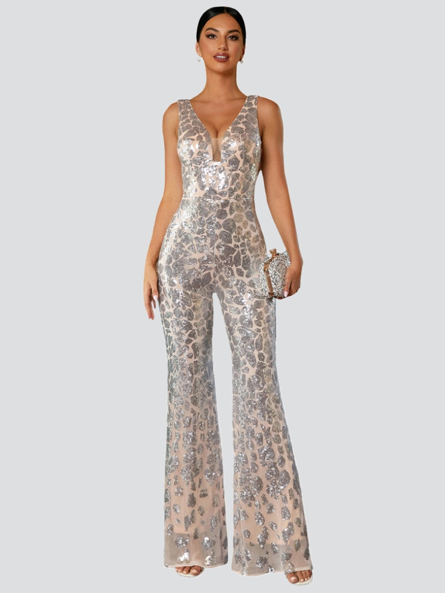 Sleeveless Cutout Sequin Jumpsuits