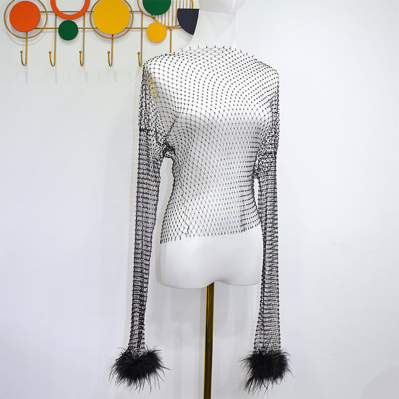 BLING FEATHER LONG SLEEVES TOP