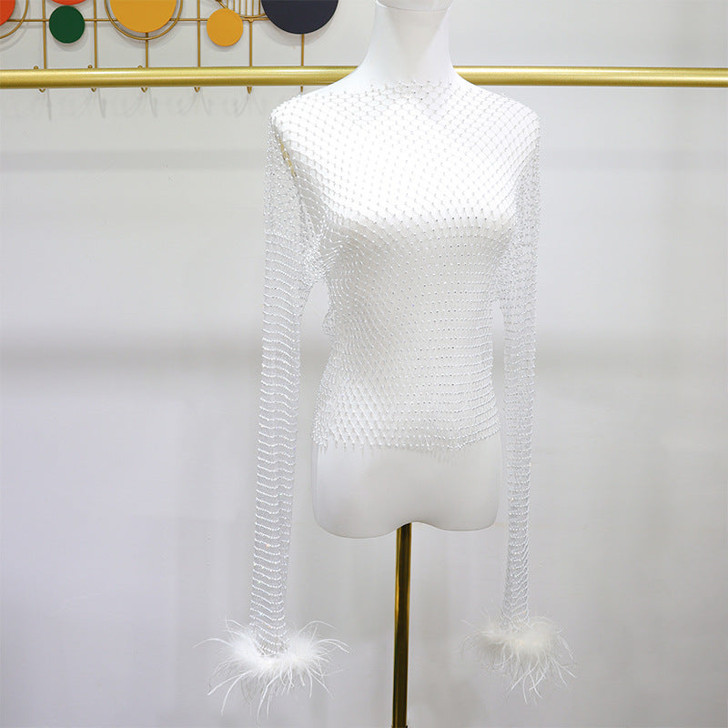 BLING FEATHER LONG SLEEVES TOP