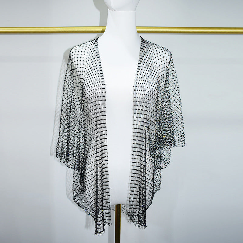 BLING MESH FISHING NET CUTOUT SHAWL