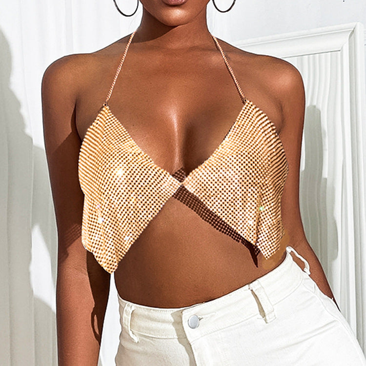 BLING METAL HALTER TOP