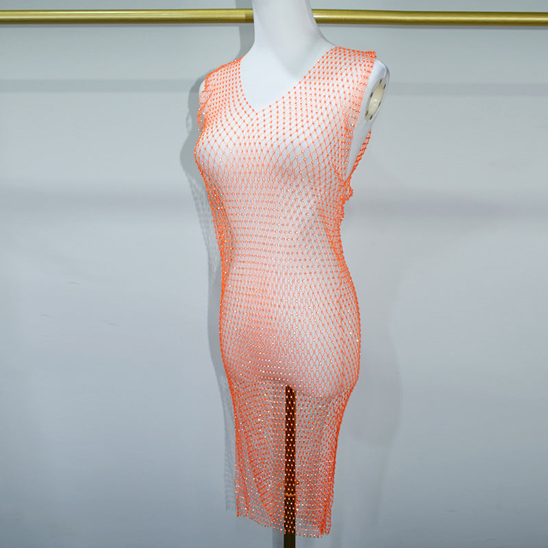 BLING V NECK SPLIT MINI DRESS