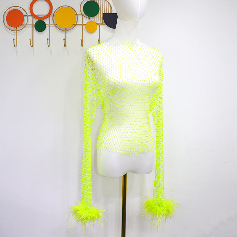 BLING FEATHER LONG SLEEVES TOP