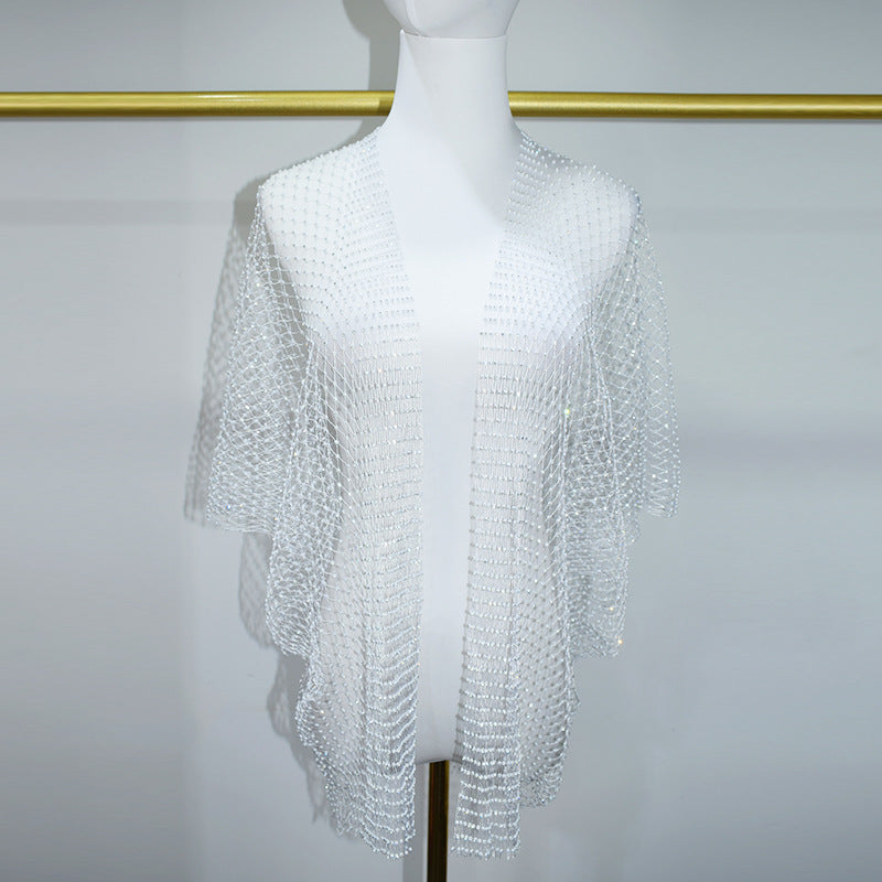 BLING MESH FISHING NET CUTOUT SHAWL