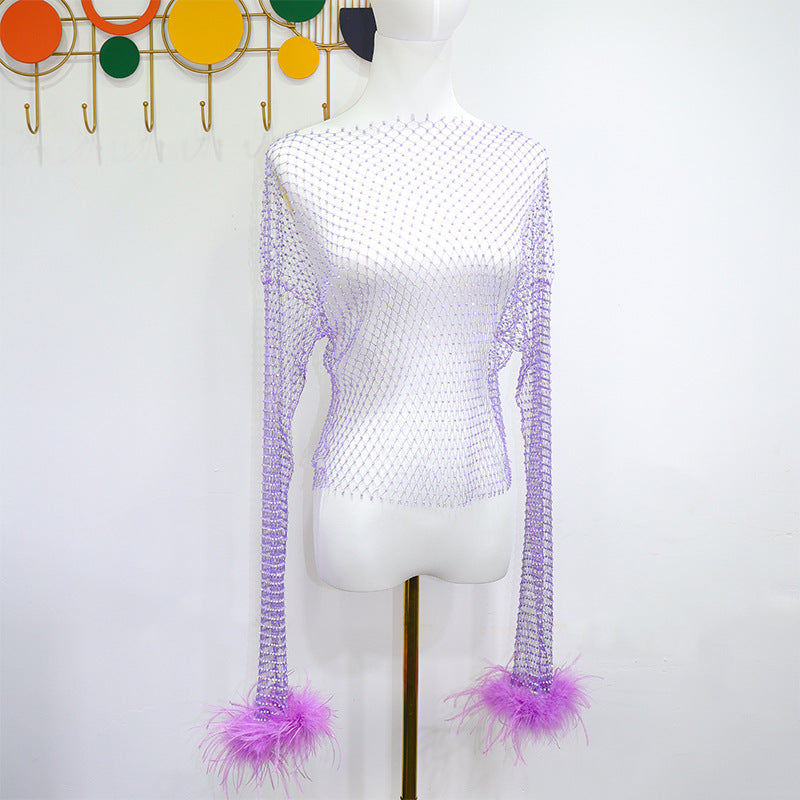 BLING FEATHER LONG SLEEVES TOP