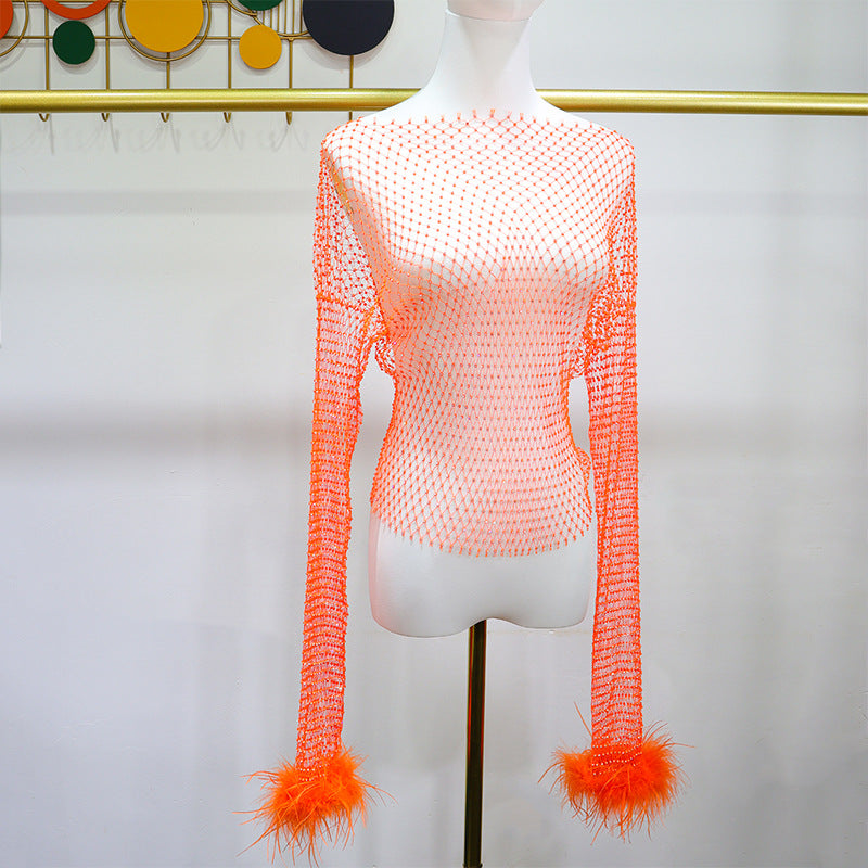 BLING FEATHER LONG SLEEVES TOP