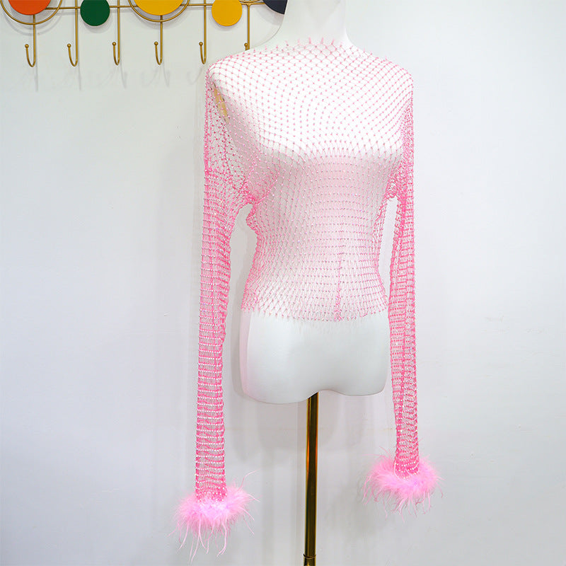BLING FEATHER LONG SLEEVES TOP