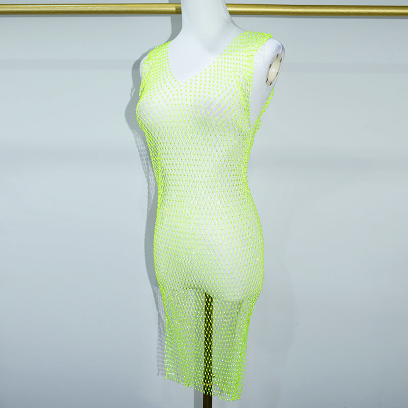BLING V NECK SPLIT MINI DRESS