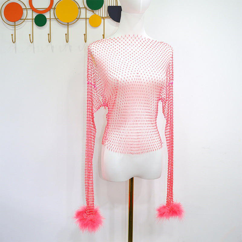 BLING FEATHER LONG SLEEVES TOP
