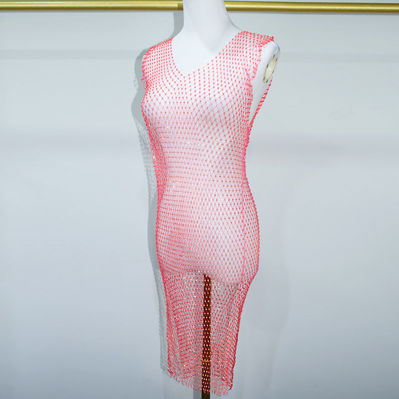 BLING V NECK SPLIT MINI DRESS