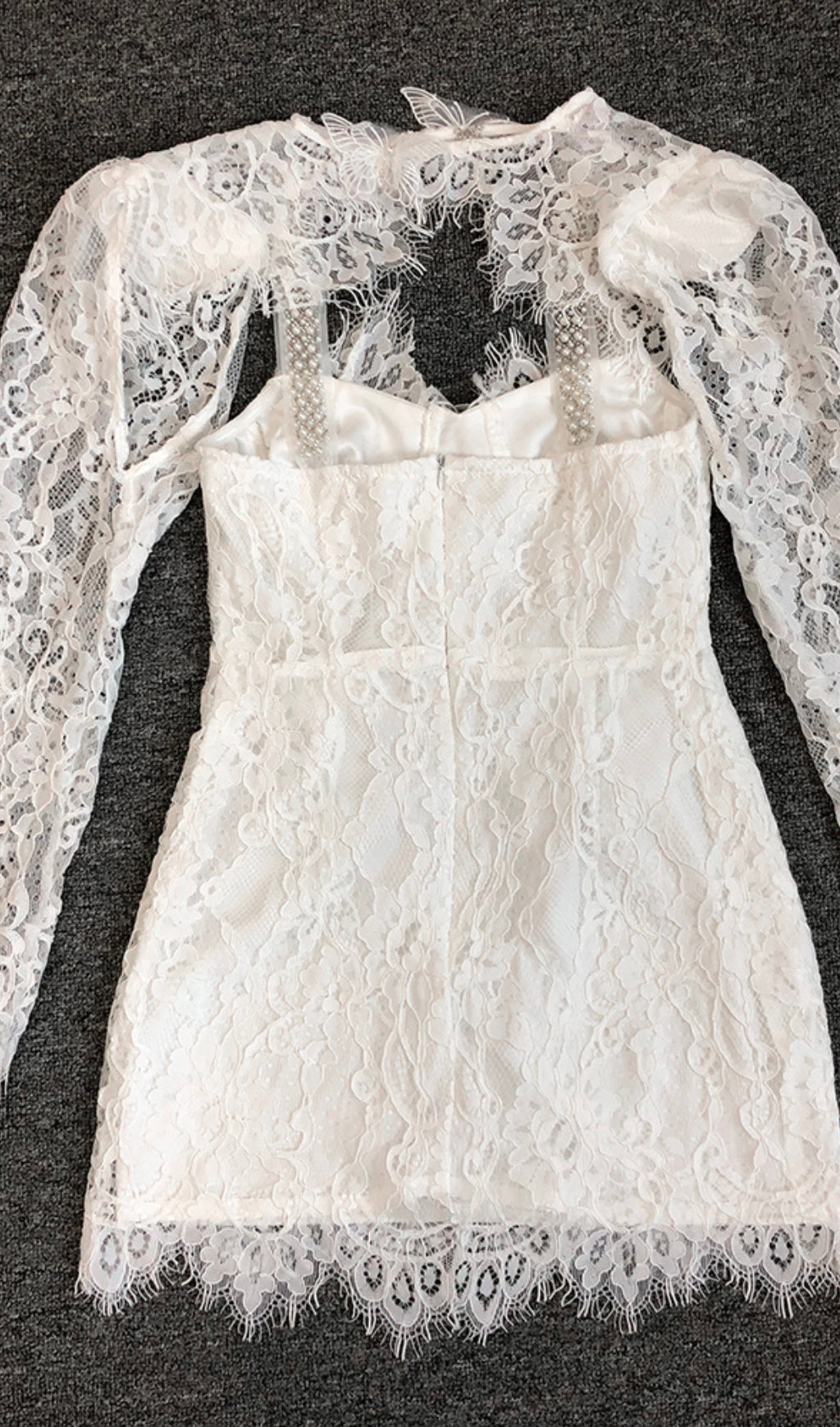Lace embellished mini dress in white