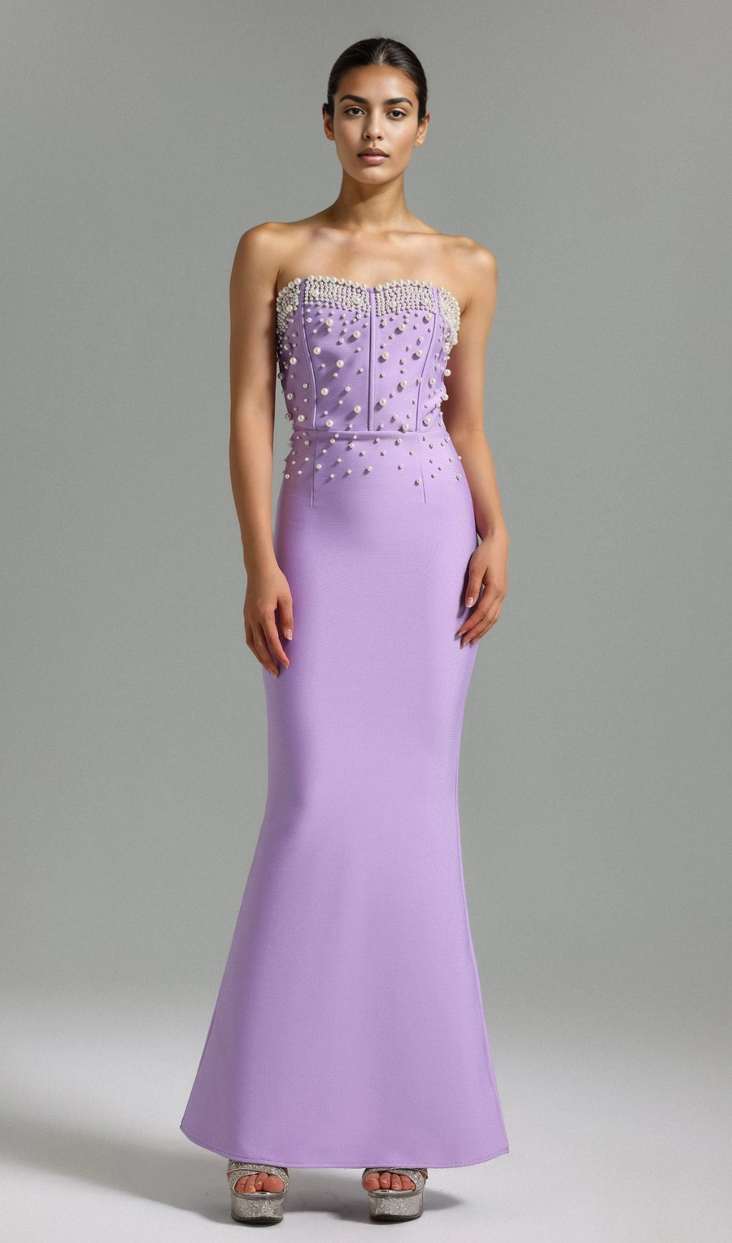 Pearl embellished mermaid maxi dresses