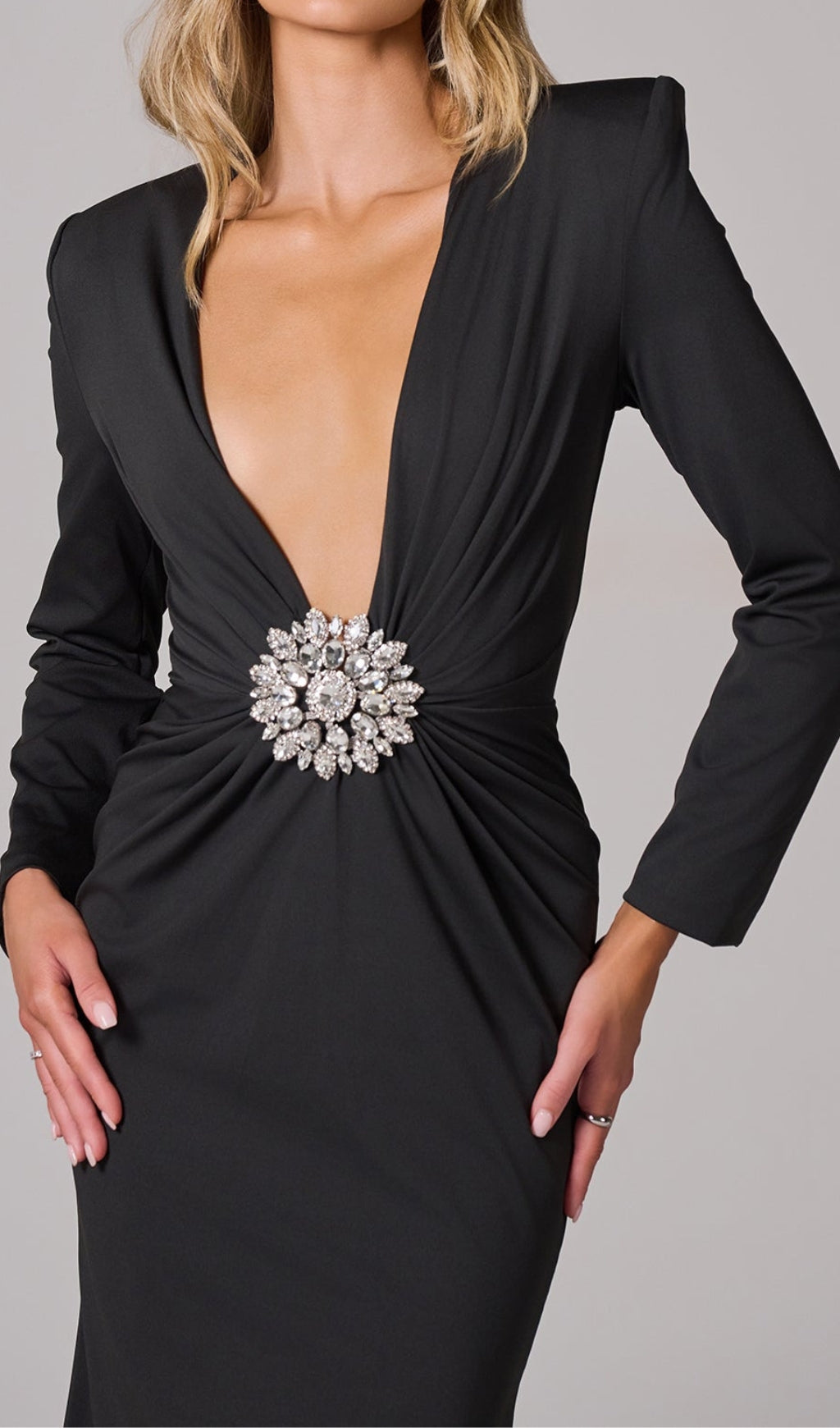 Long sleeve embellished maxi dresses