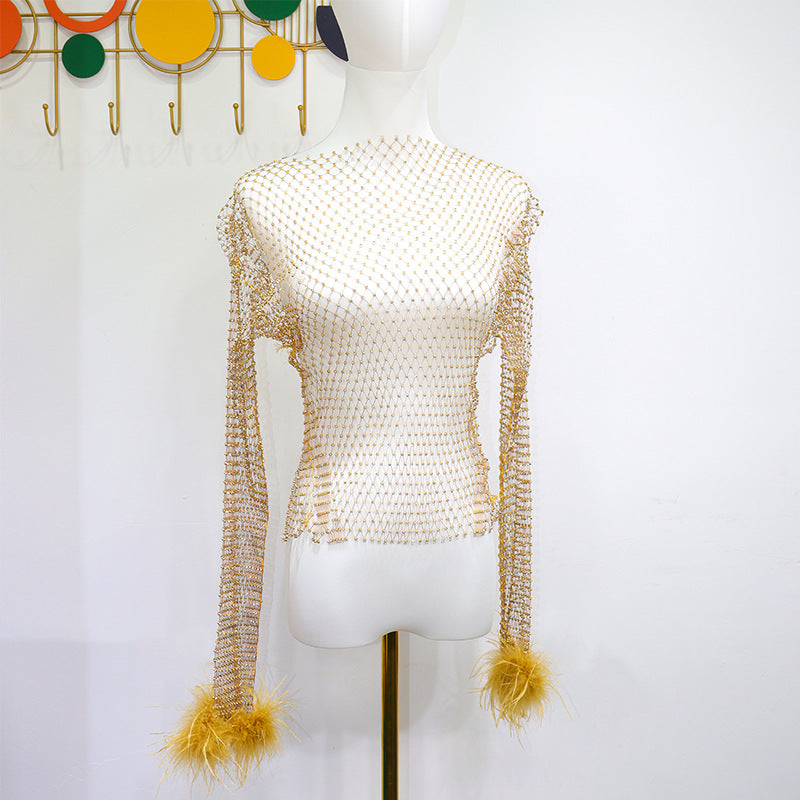 BLING FEATHER LONG SLEEVES TOP