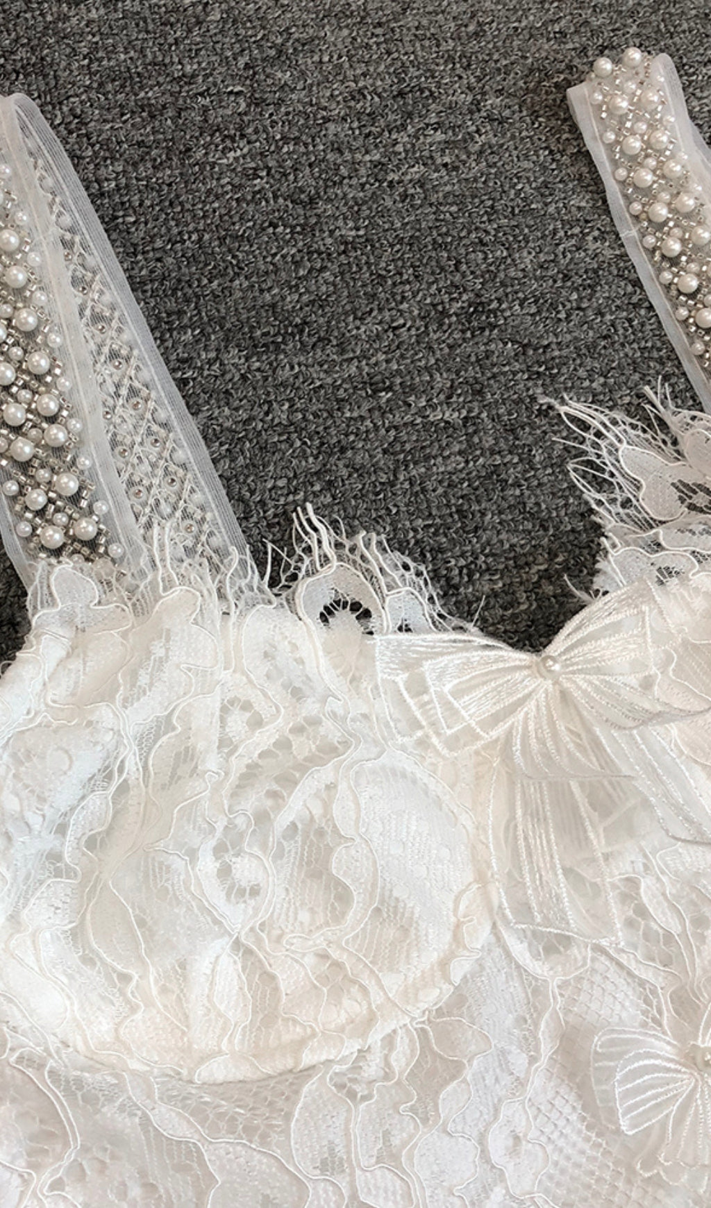 Lace embellished mini dress in white