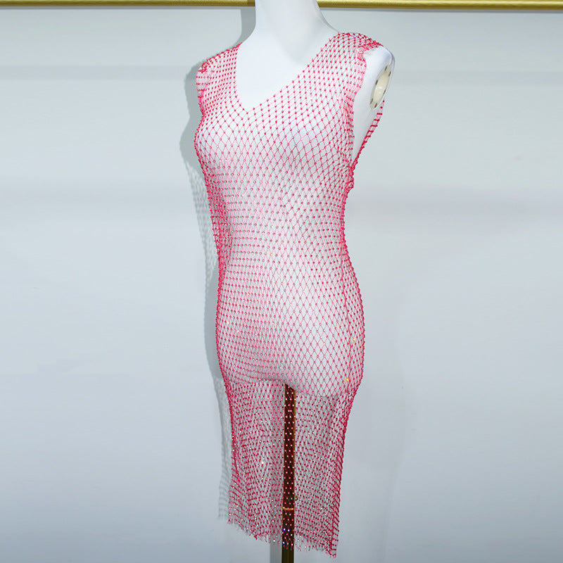 BLING V NECK SPLIT MINI DRESS