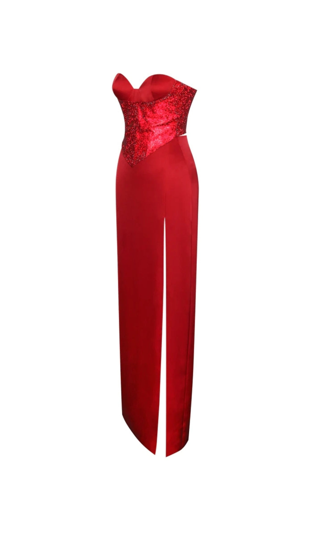 Satin lace-up split maxi dress in red