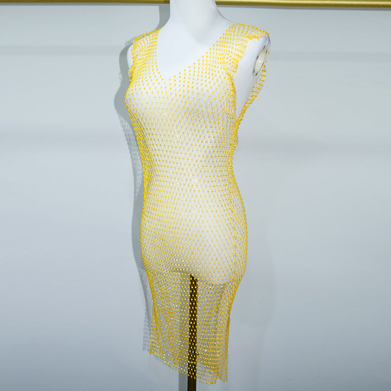 BLING V NECK SPLIT MINI DRESS