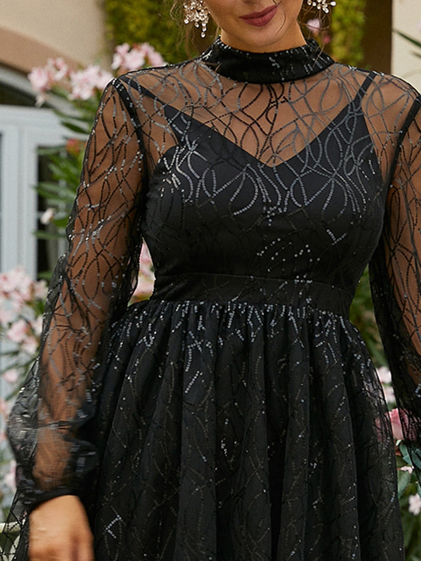 High Neck A-Line Sequin Black Homecoming Dress