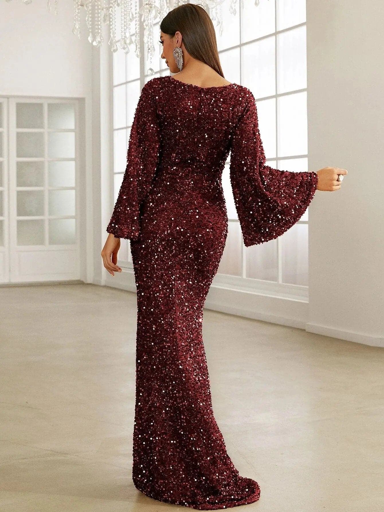 Sequin Bell Sleeve Mermaid Dress
