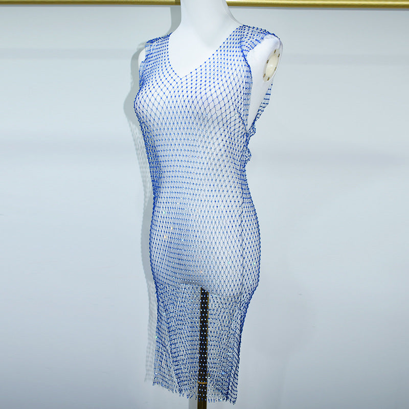 BLING V NECK SPLIT MINI DRESS