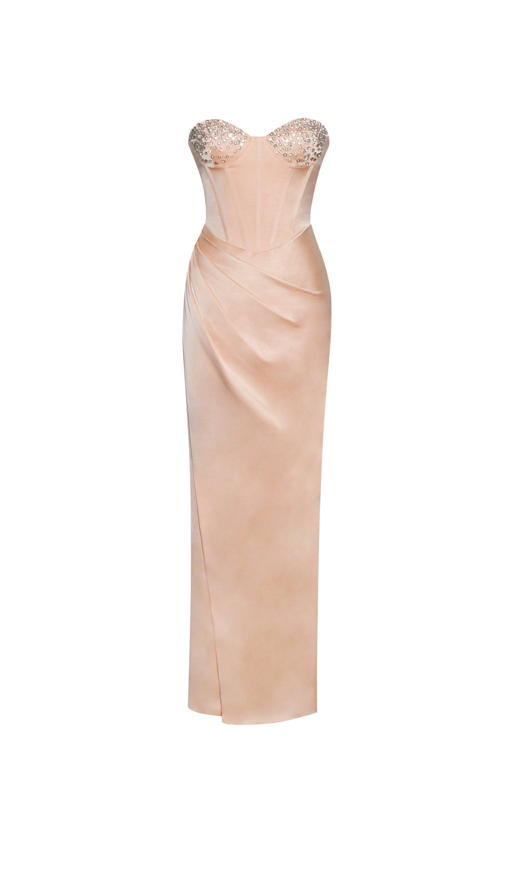 Satin embellished split maxi dress in champagne
