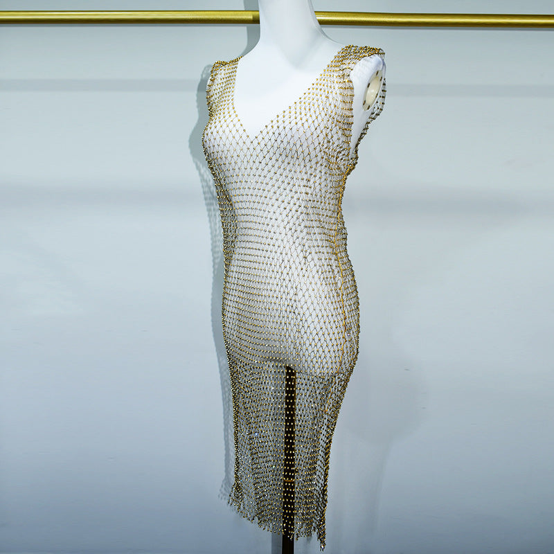 BLING V NECK SPLIT MINI DRESS
