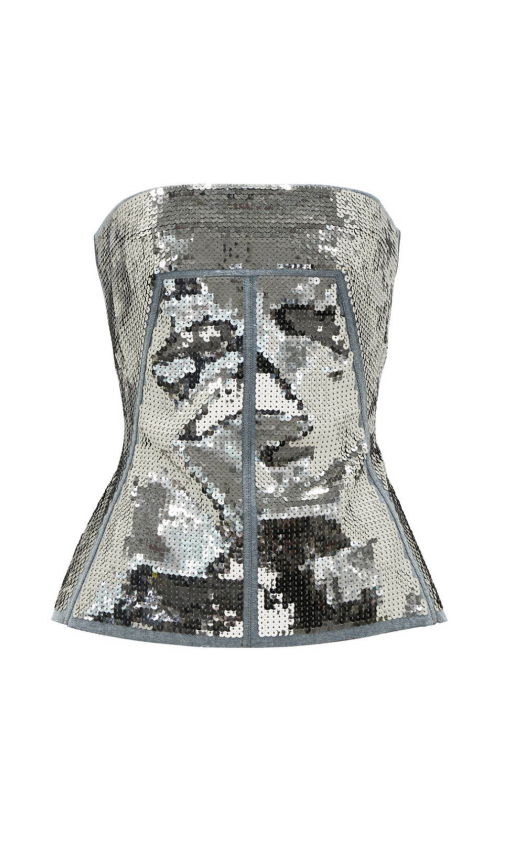 Metallic Sequin Embellished Sleeveless Denim Bustier Crop Top
