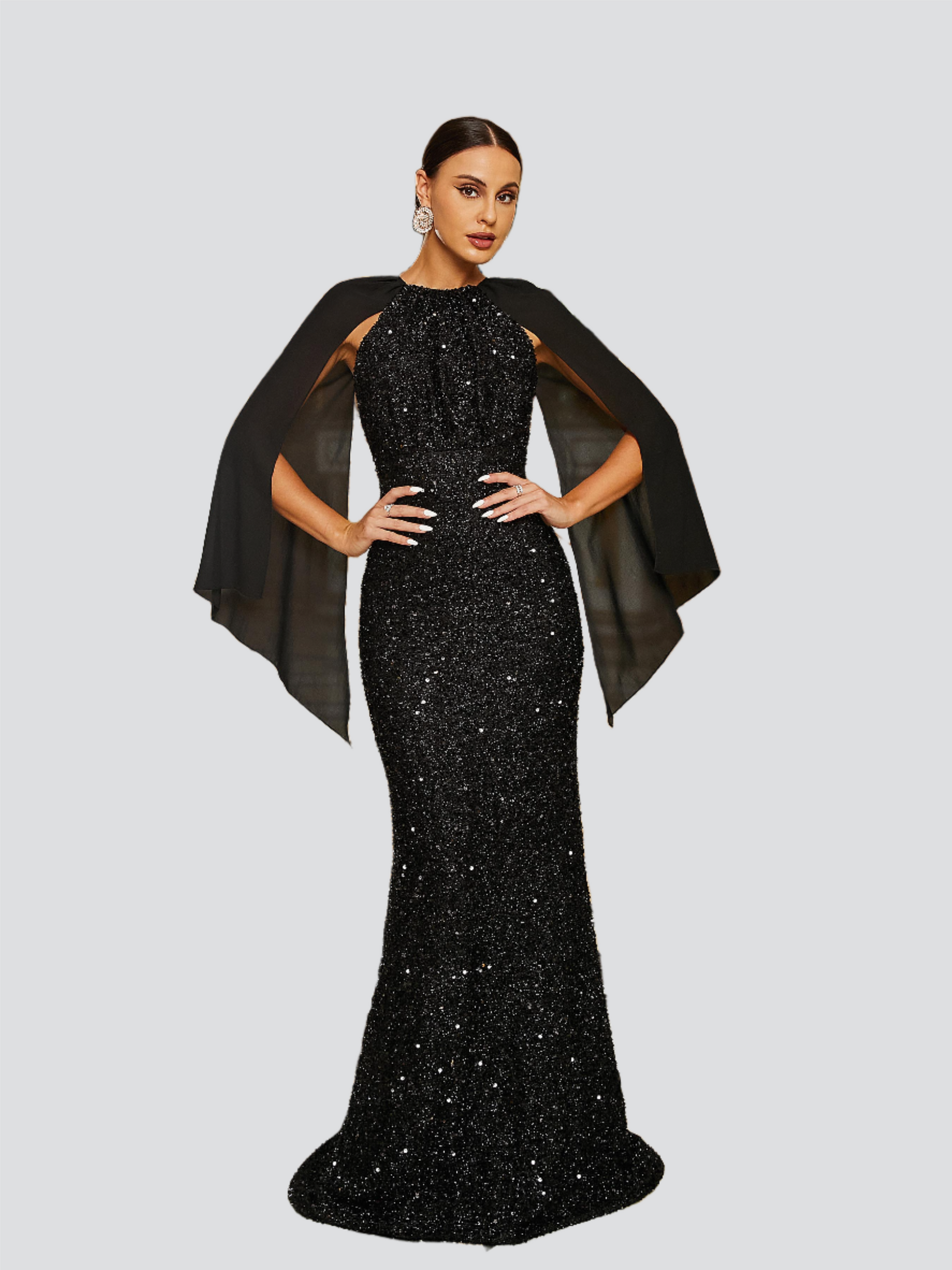 Mermaid Crew Neck Black Sequin Evening Dress