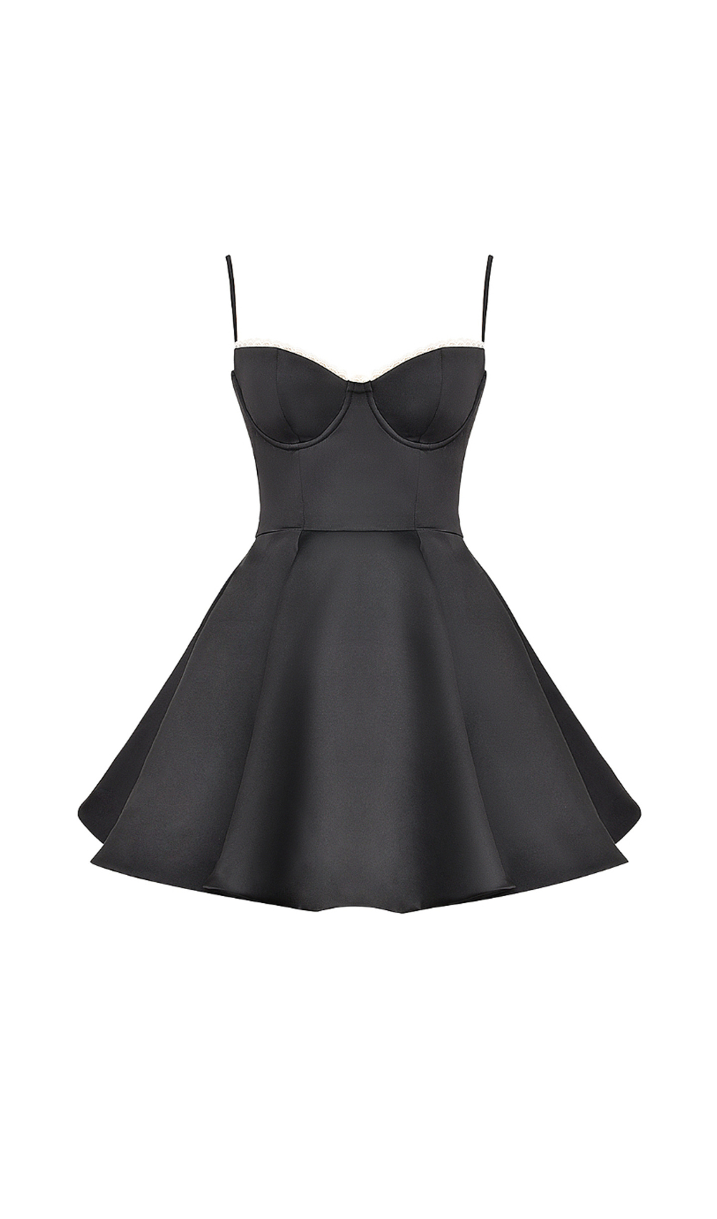 LACE TRIM BUSTIER A LINE DRESS IN BLACK