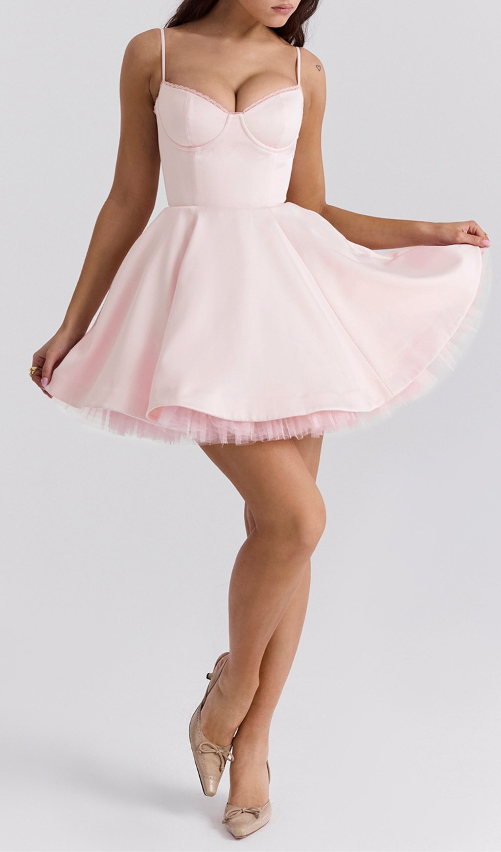 LACE TRIM BUSTIER A LINE DRESS IN PINK