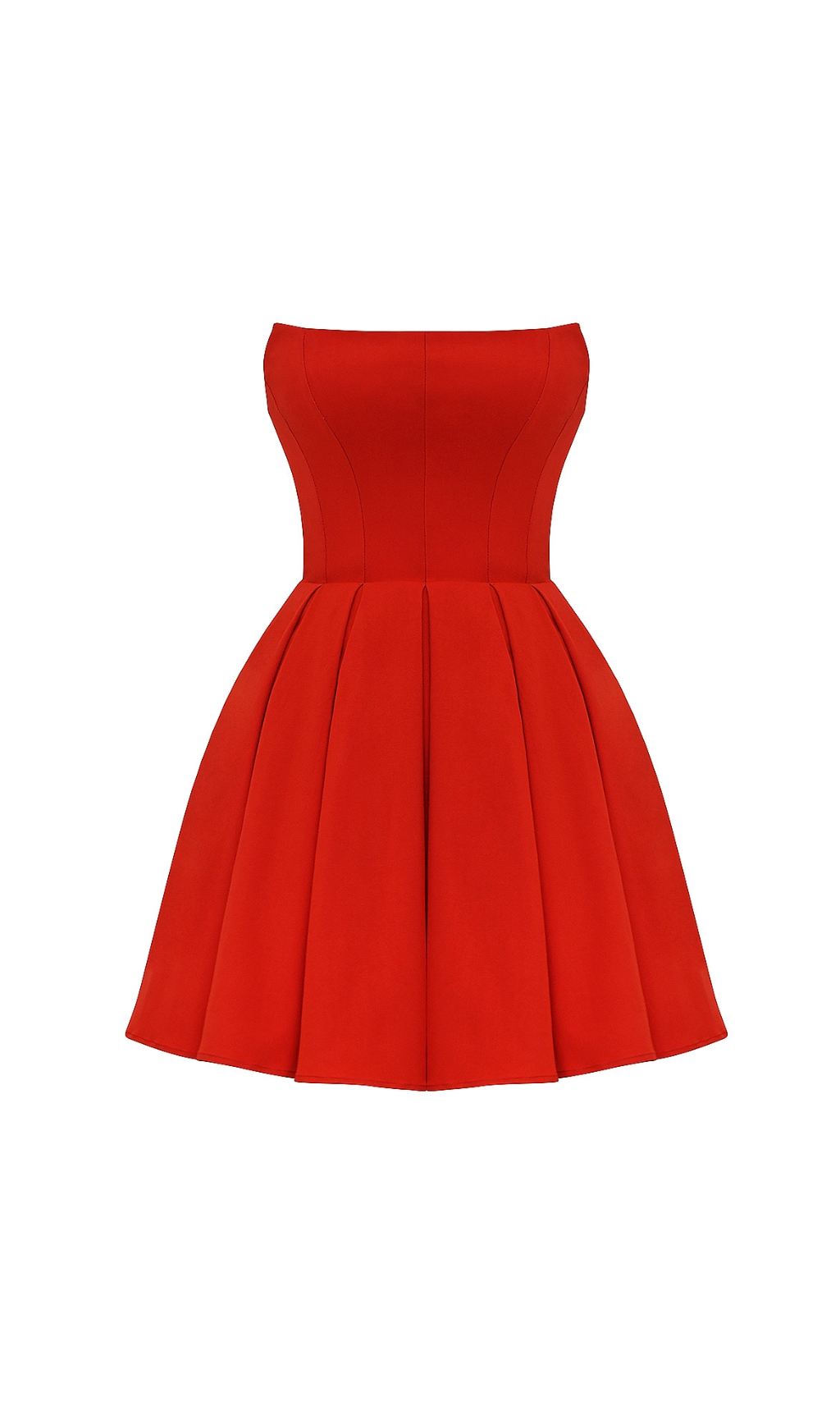 TOMATO STRAPLESS PLEATED MINI DRESS