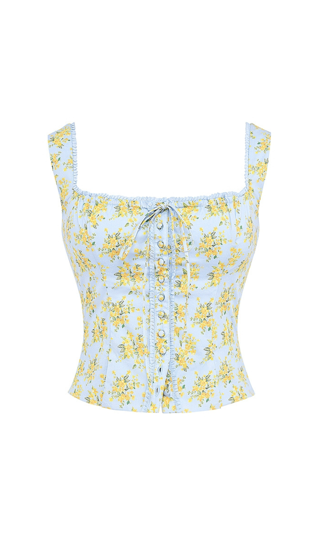 SOFT BLUE VINTAGE FLORAL PRINT COTTON TOP