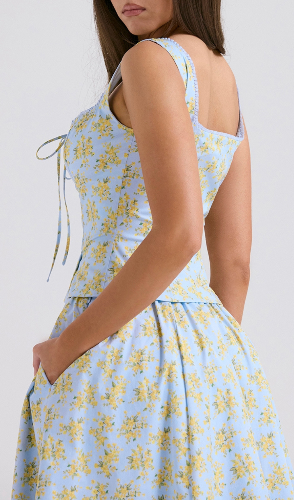 SOFT BLUE VINTAGE FLORAL PRINT COTTON TOP