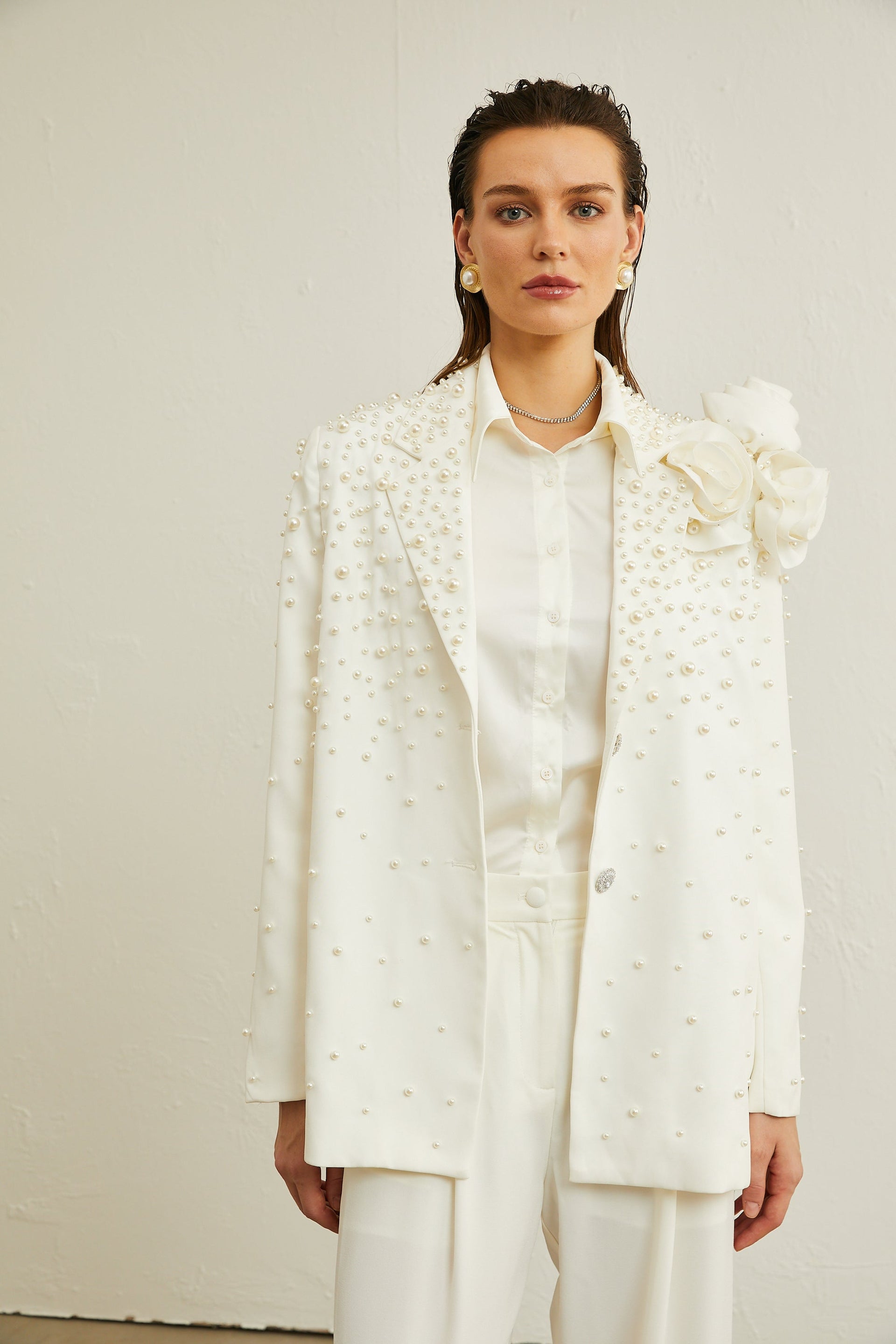 Karine white faux-pearl floral jacket