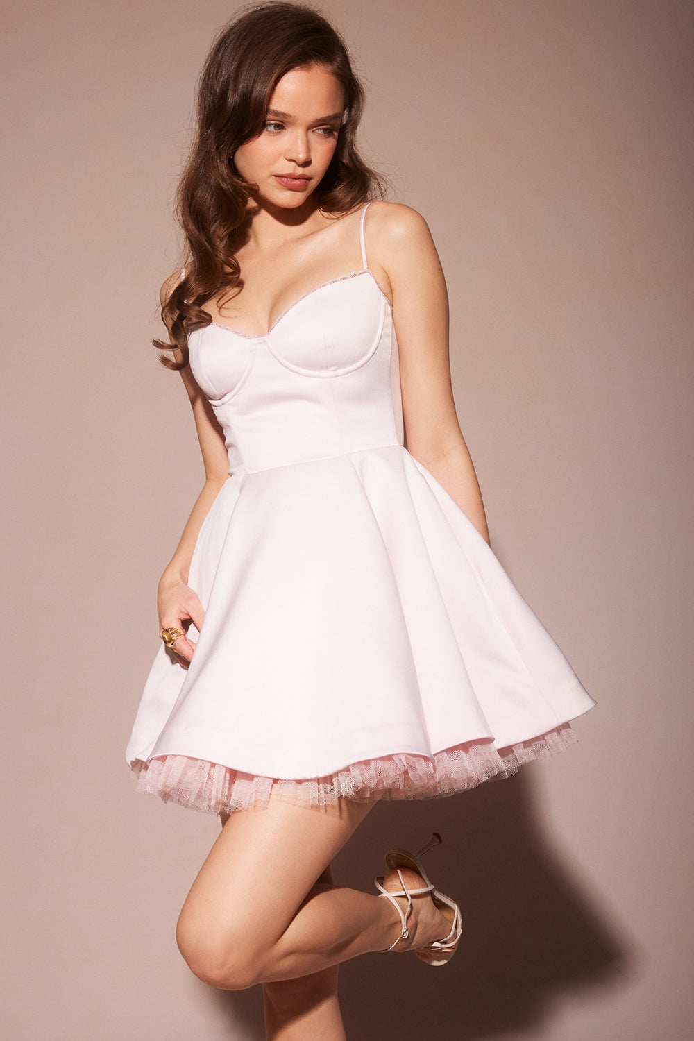 LACE TRIM BUSTIER A LINE DRESS IN PINK
