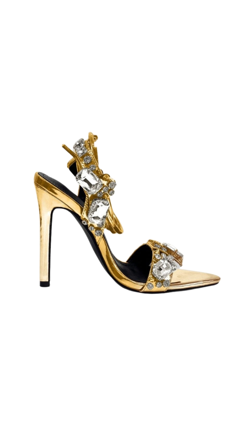 CRYTAL LACE UP HEELS IN GOLD