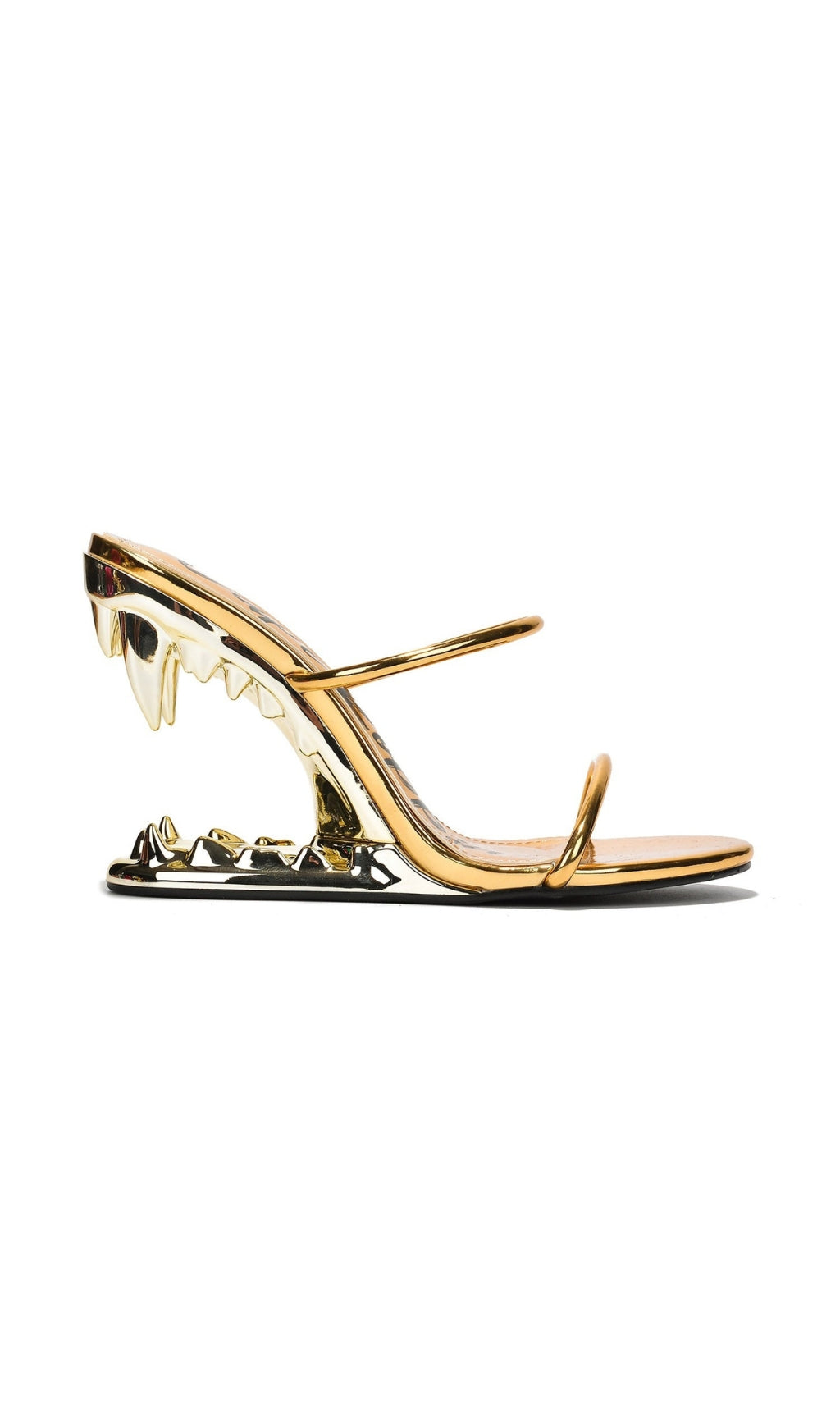 TIGER TOOTH CUTOUT HEELS IN GOLD