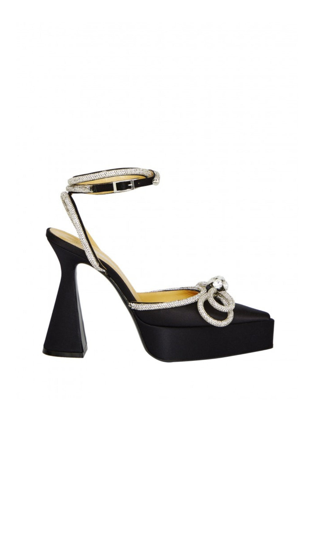 BOW CRYSTAL SATIN HEELS IN BLACK