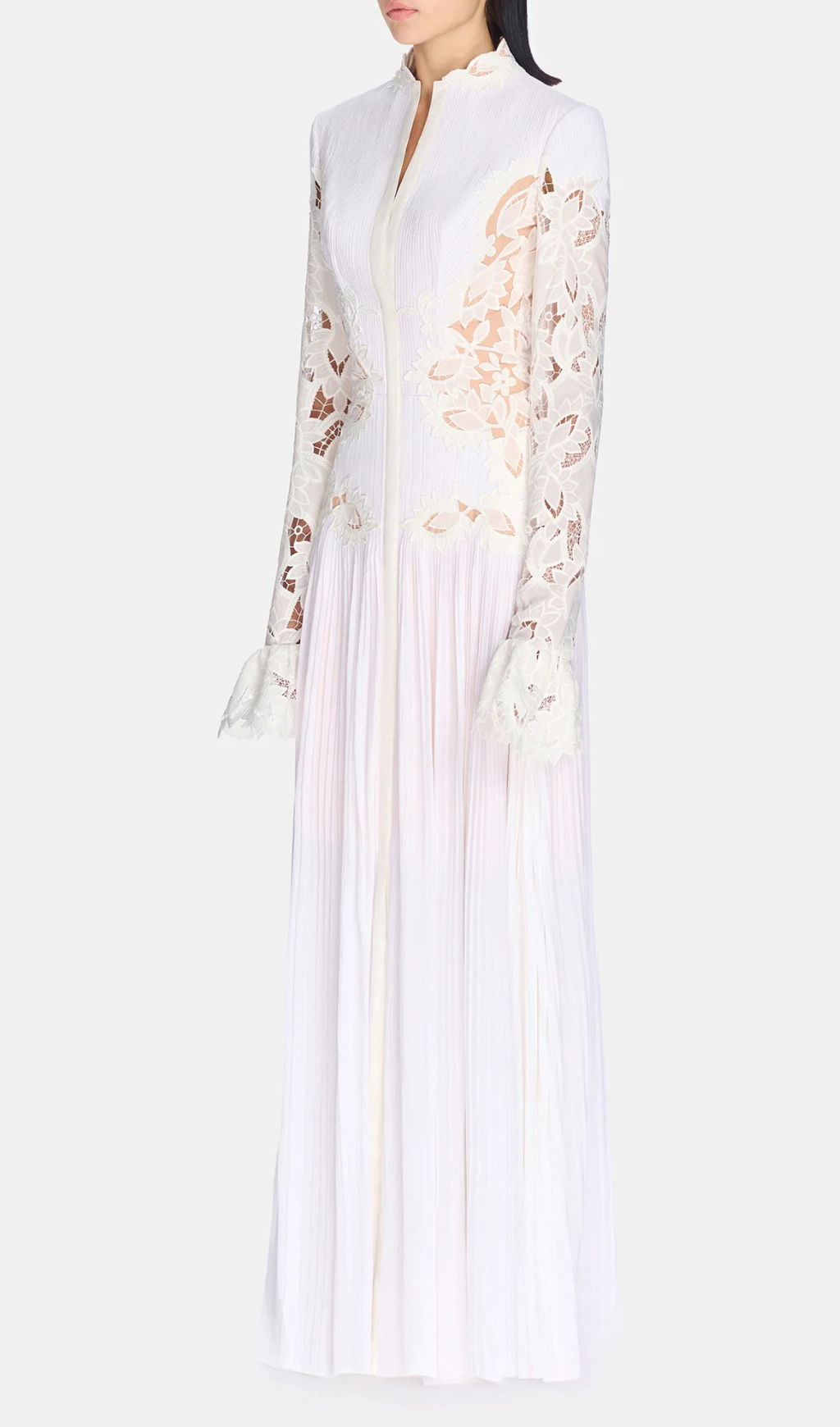 lace embroidered hollow maxi dress in white