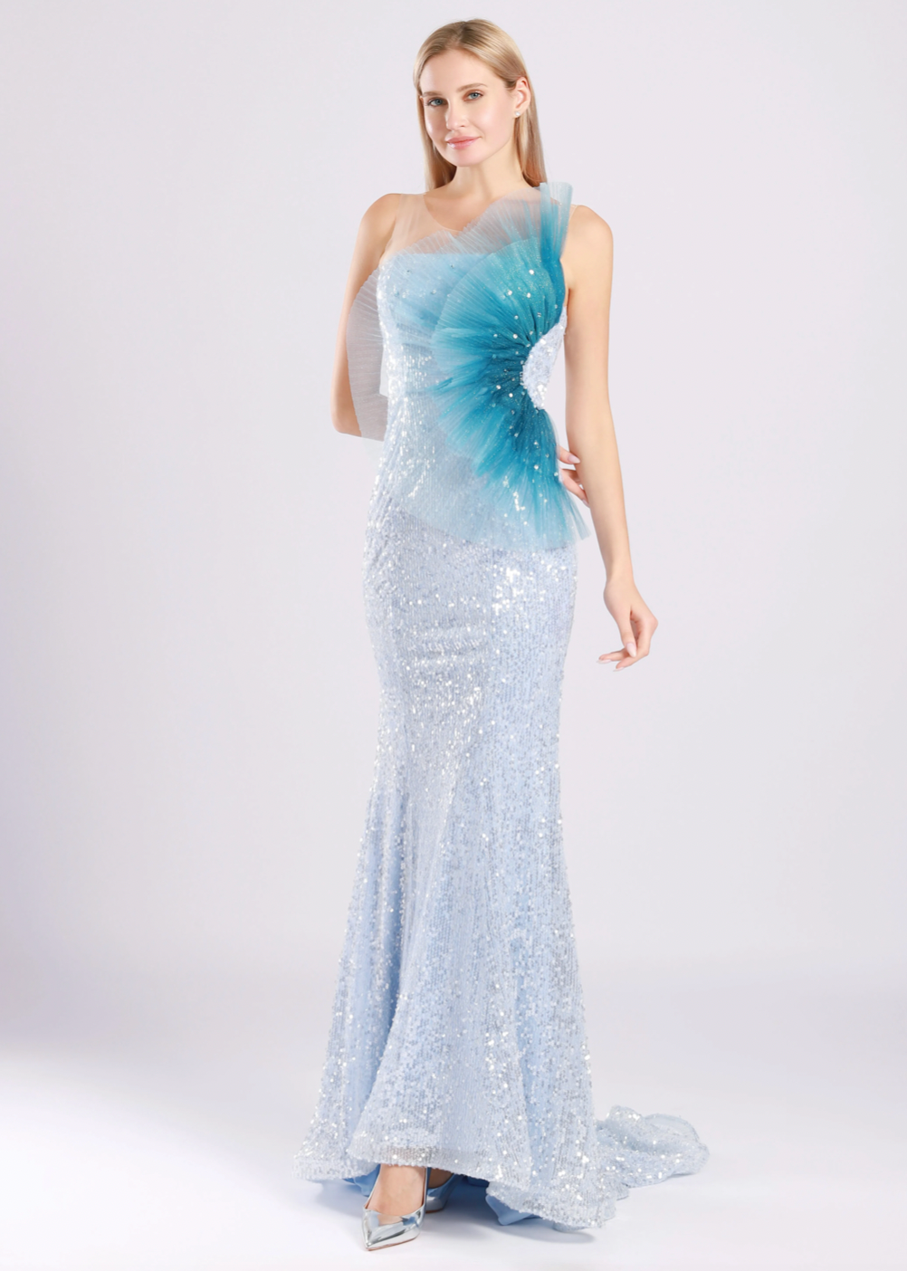 Mermaid mesh sequin embellished maxi dresses