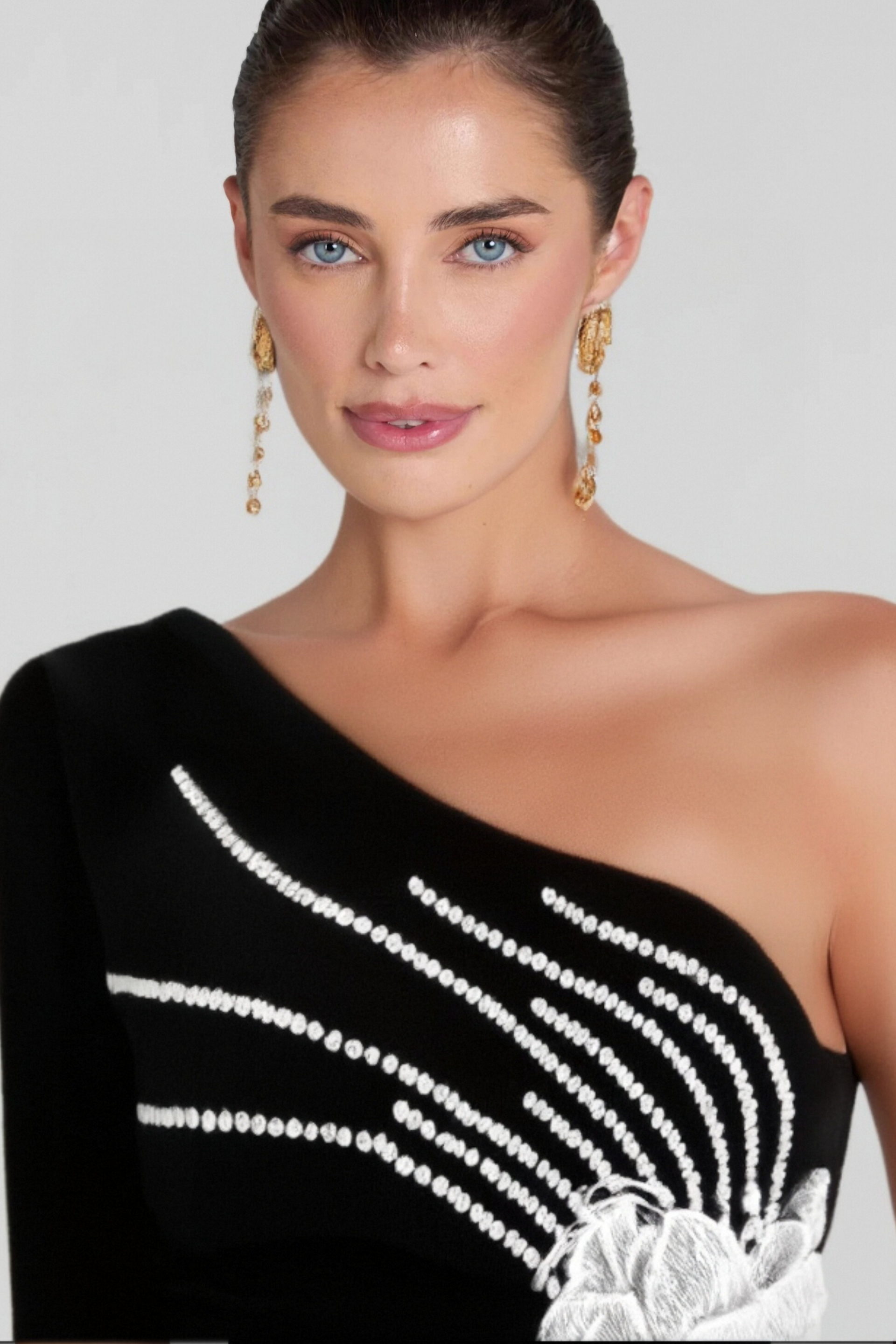 Calista Olive Black One Shoulder Velvet Maxi Dress
