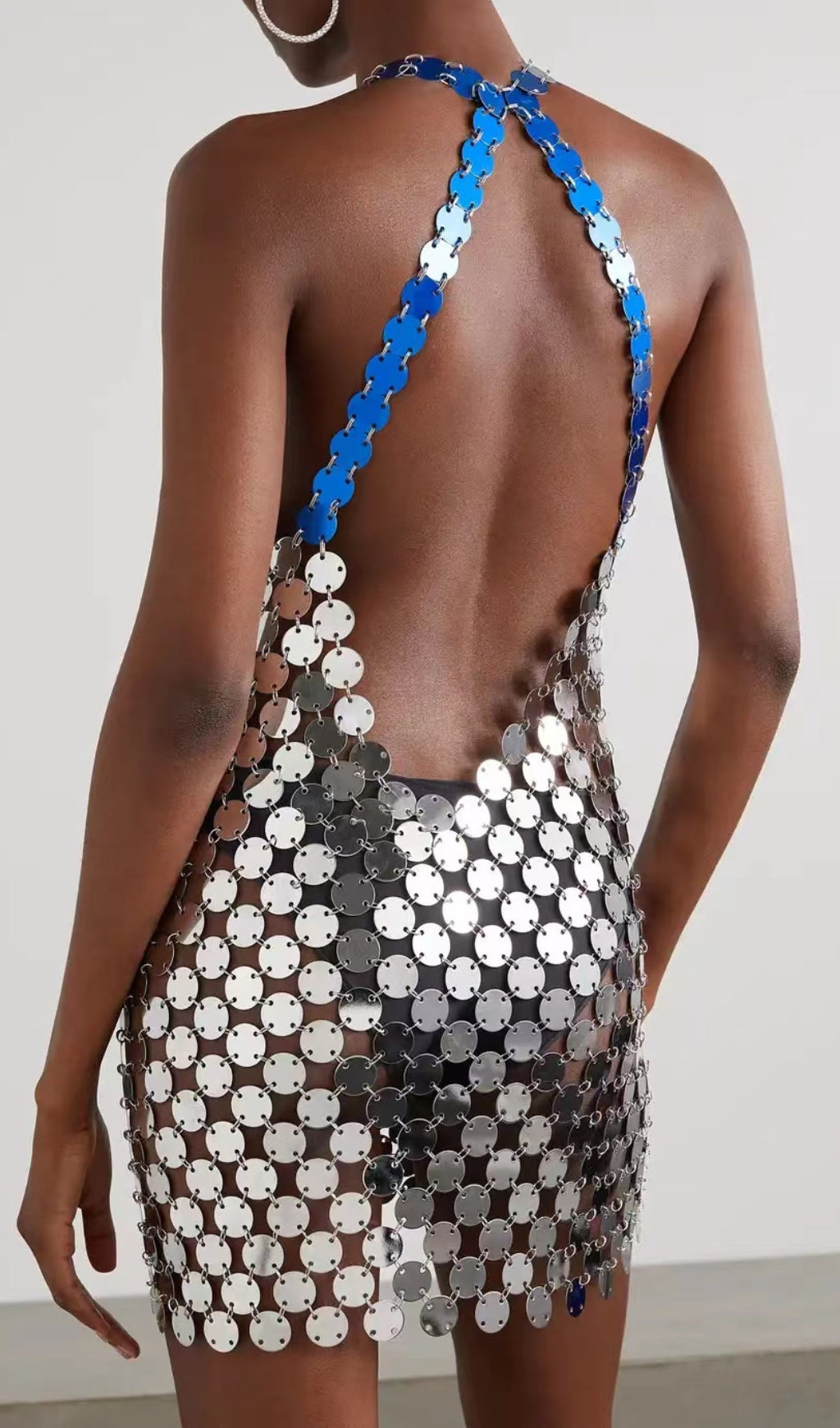 Cutout Chainmail Mini Dress In Blue & White