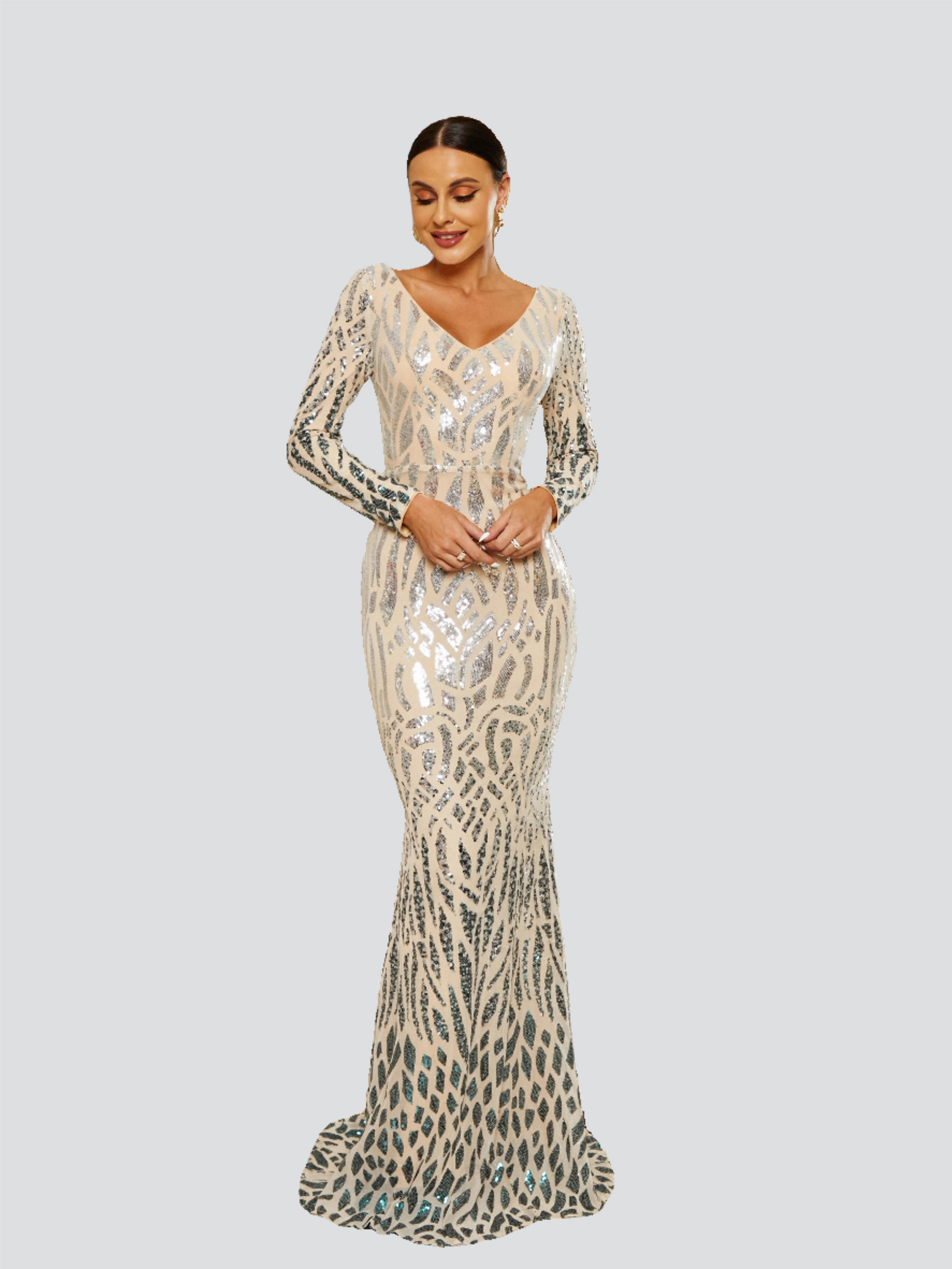 Sequin Long Sleeve Evening Dress