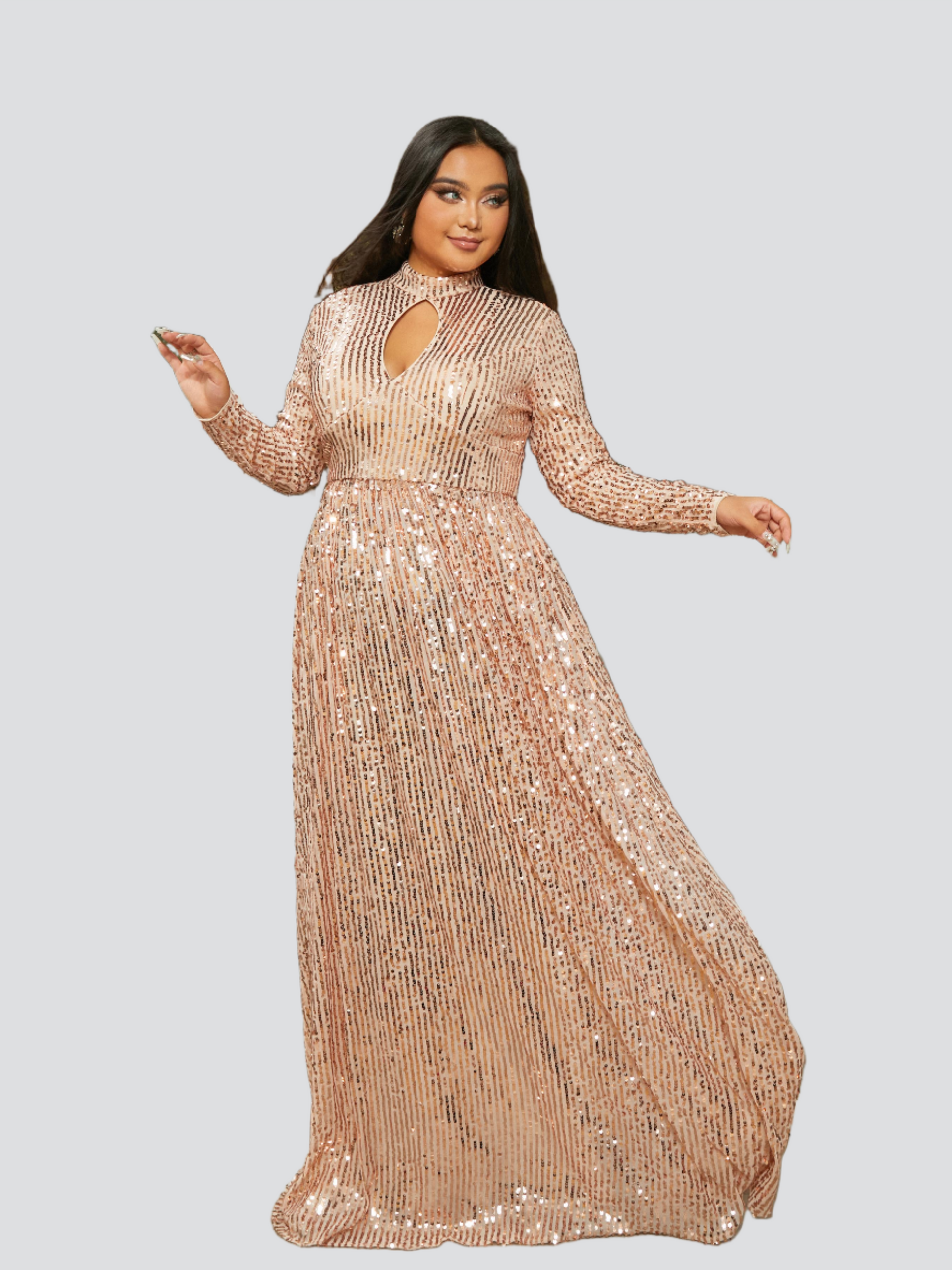 Plus Cutout Sequin Apricot Prom Dress