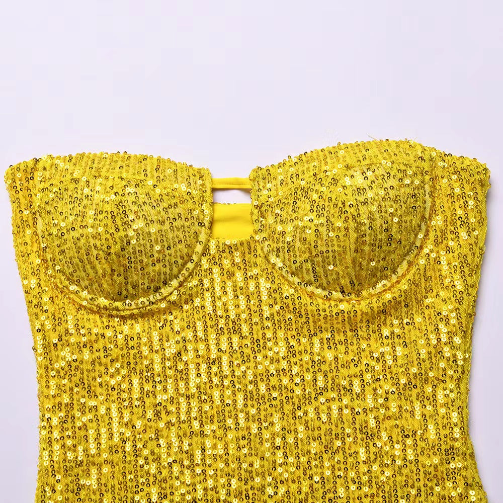 Sequin Tube Dress In Yellow