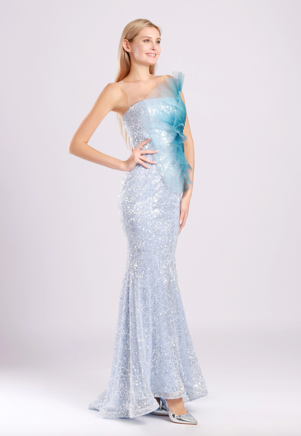 Mermaid mesh sequin embellished maxi dresses