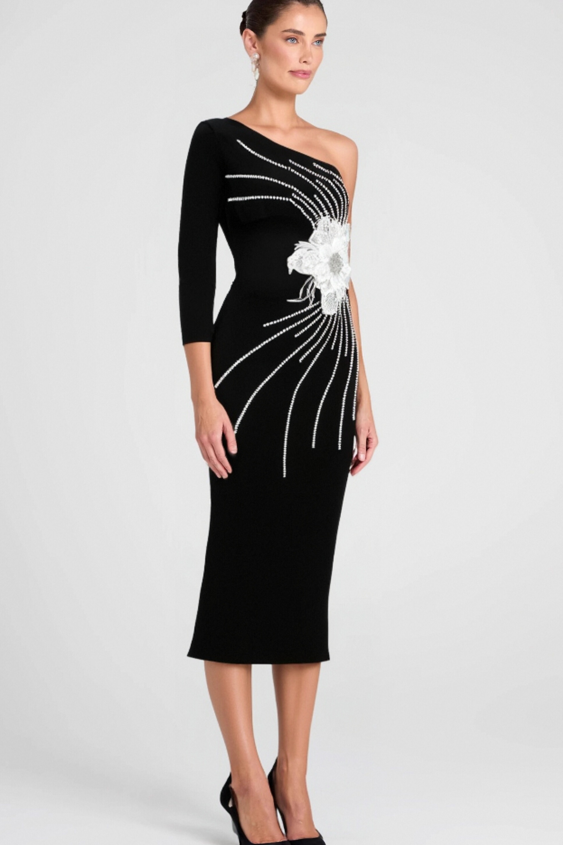 Calista Olive Black One Shoulder Velvet Maxi Dress