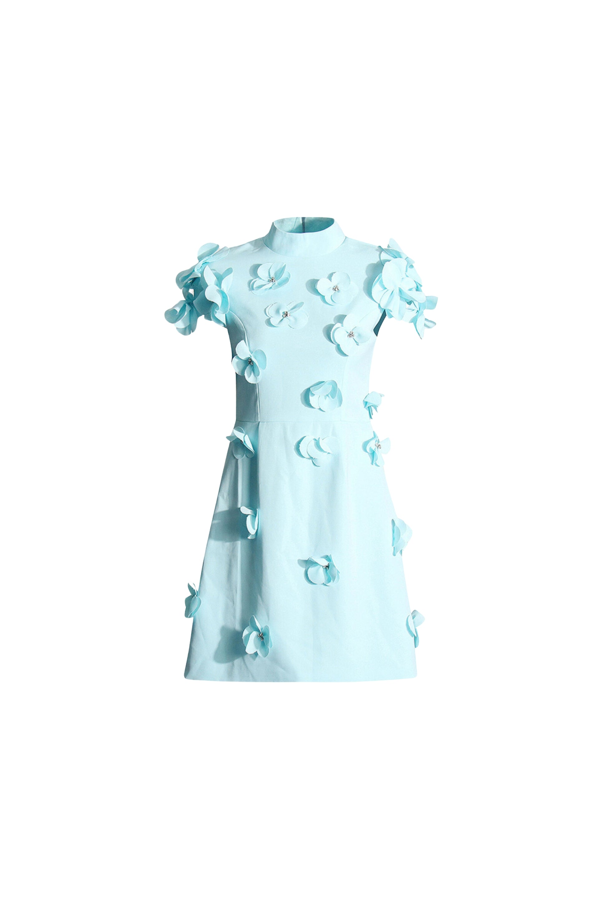 BLUE FLOWER DECOR MINI DRESS