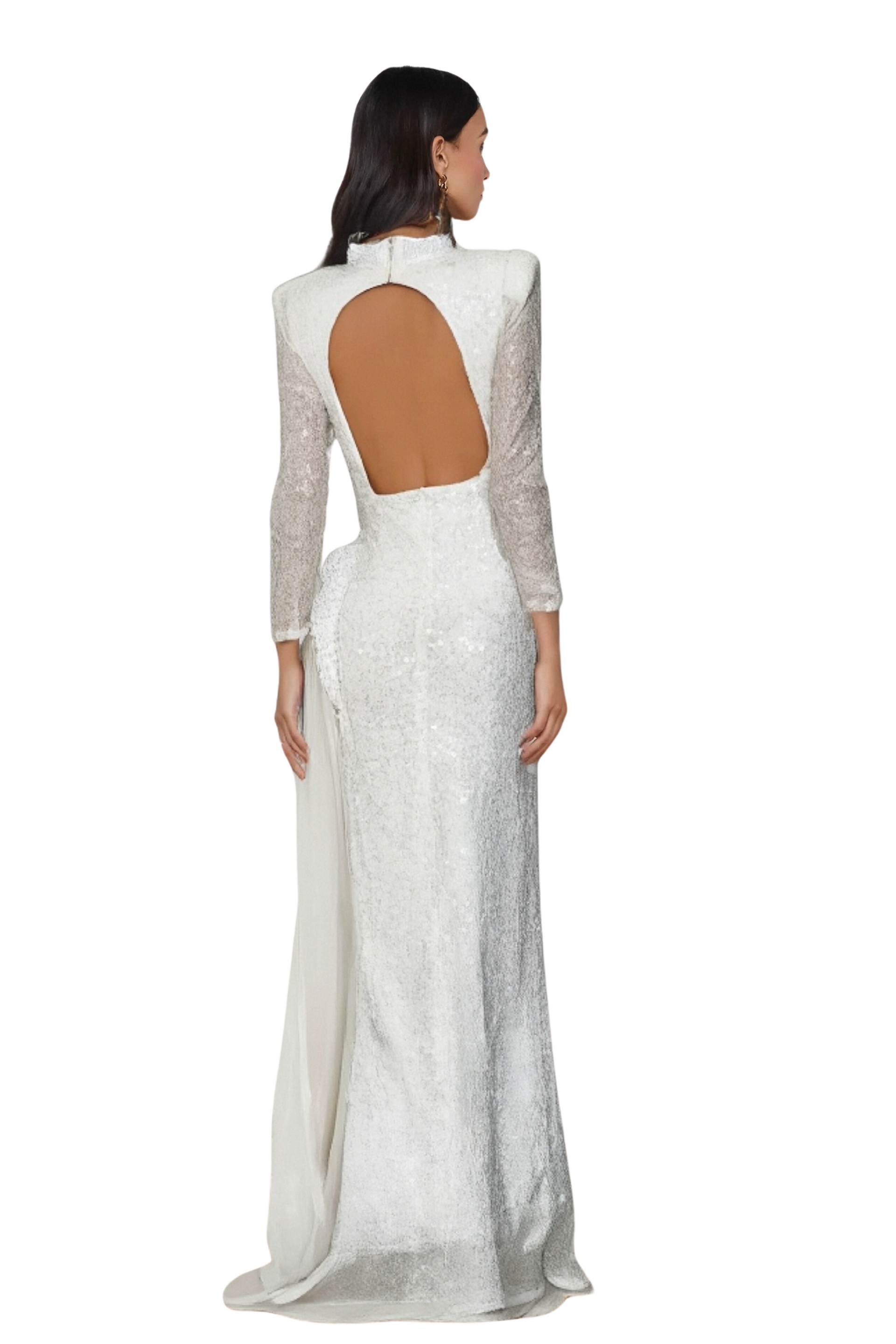 YVETTE PEARL EMBELLISHED SEQUIN MAXI DRESS IN WHITE
